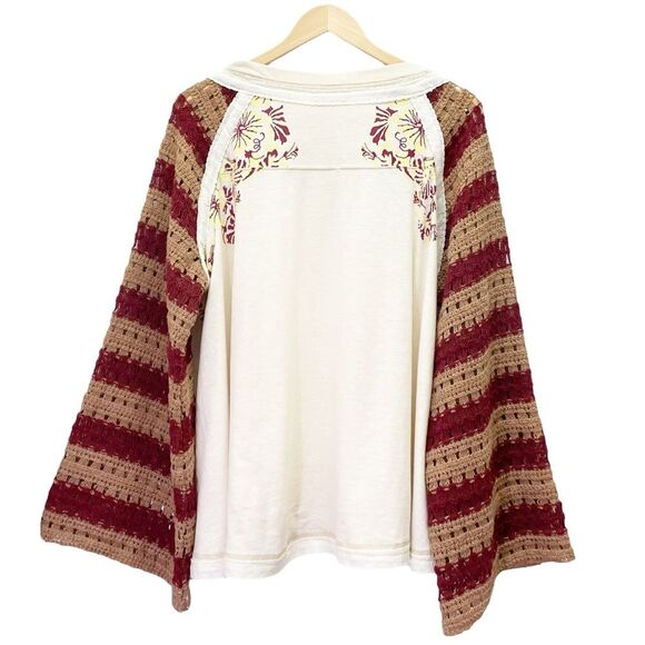 Free People Festival Ready Tee Crochet Sleeve Cream & Rust Knit Top Size Large - Picture 3 of 16